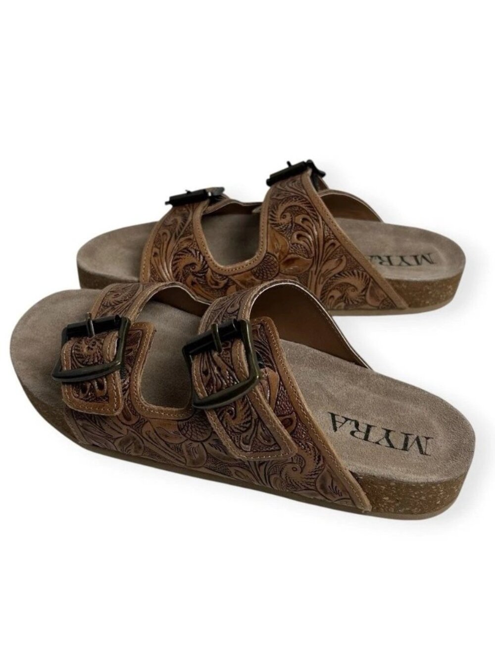 Myra Western Hand Tooled 2 Strap Sandals Leather Women's Size 7